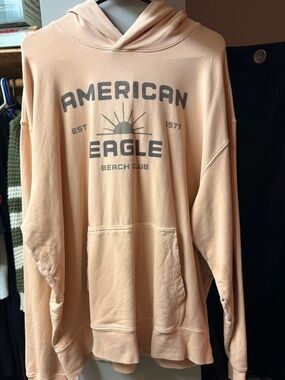 American Eagle Outfitters Peach Crewneck Hoodie with Graphic Logo
